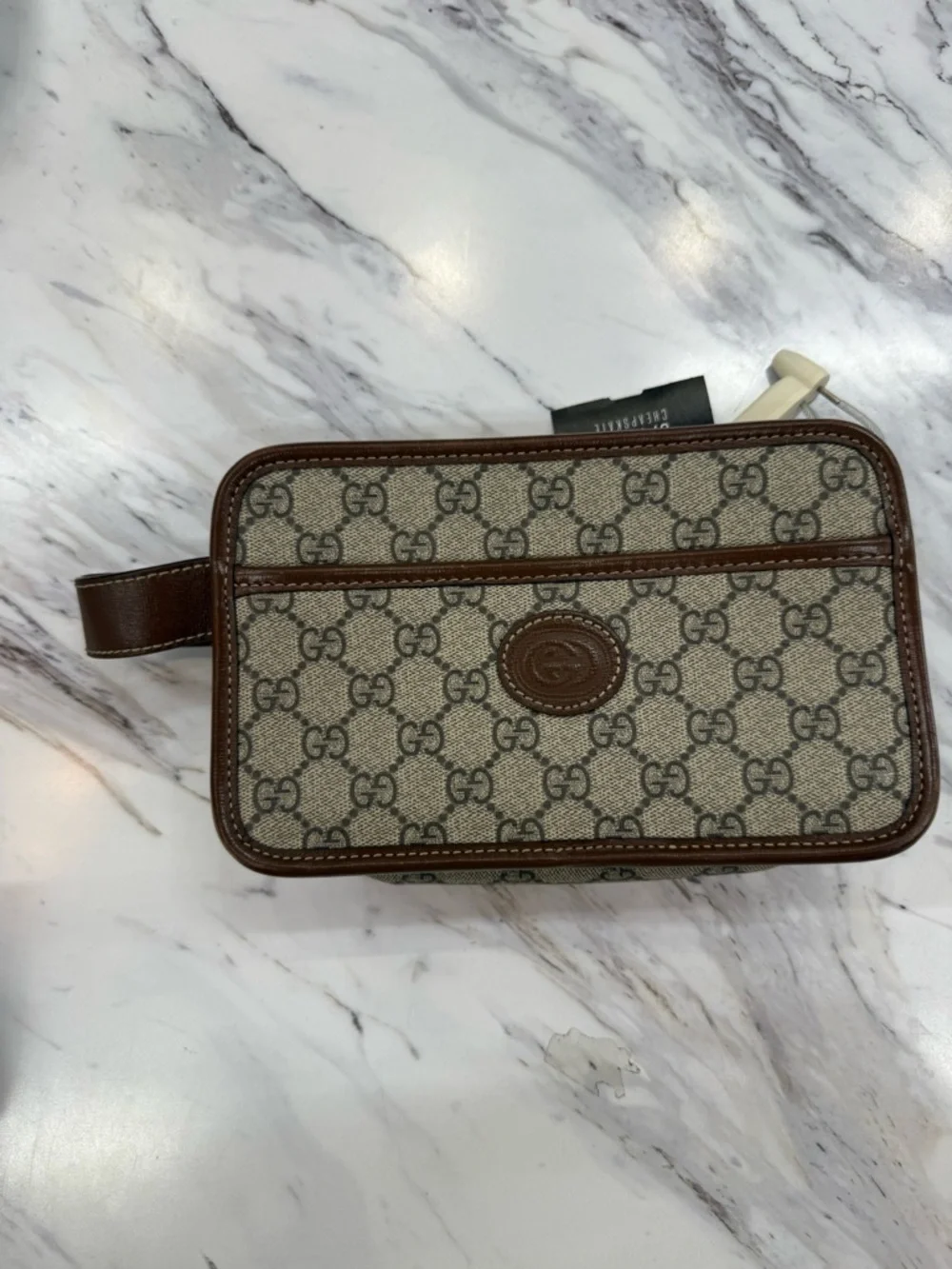 Gucci Beige GG Canvas and Brown Leather Men’s Toiletry Bag